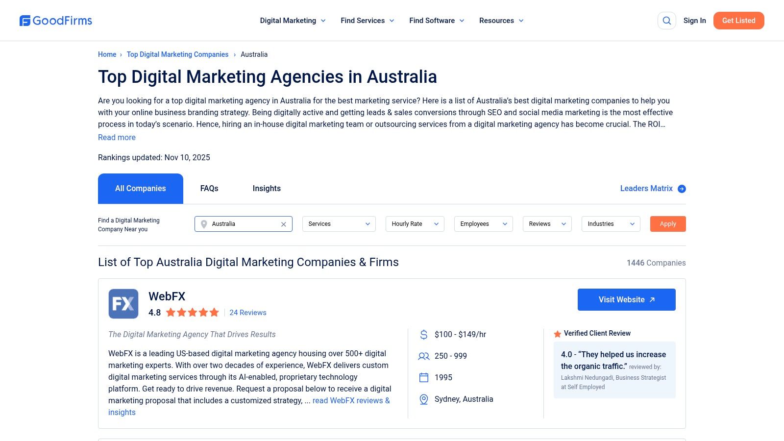 GoodFirms (Australia Digital Marketing Directory)