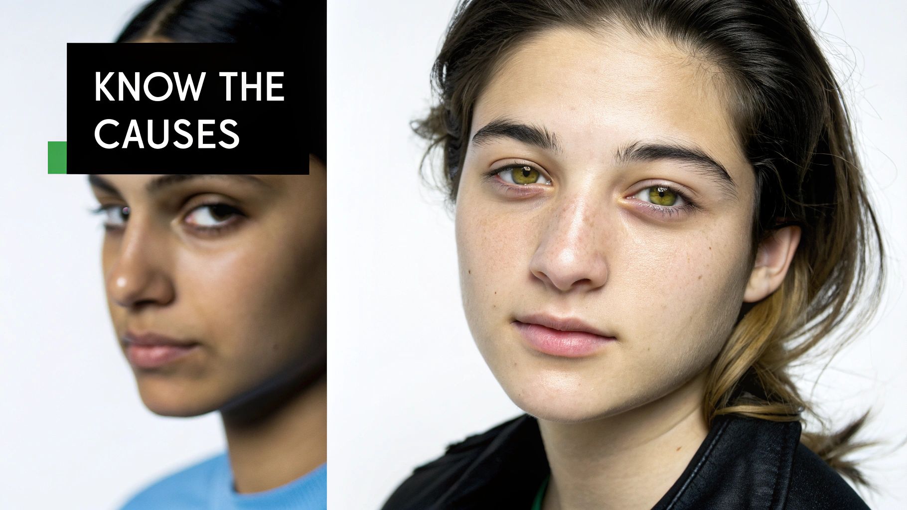 Two women, one with prominent dark circles under her eyes, promoting awareness of causes.