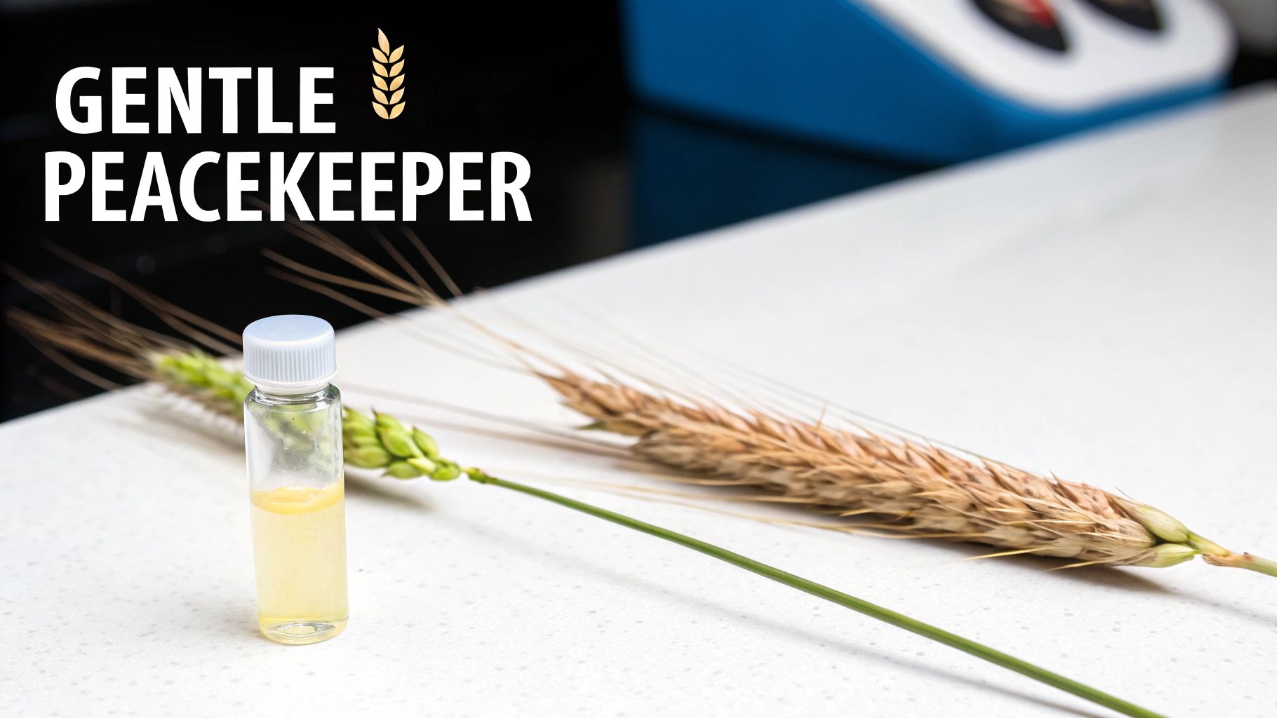 Wheat grains scattered on a neutral background, symbolizing the natural origin of azelaic acid.