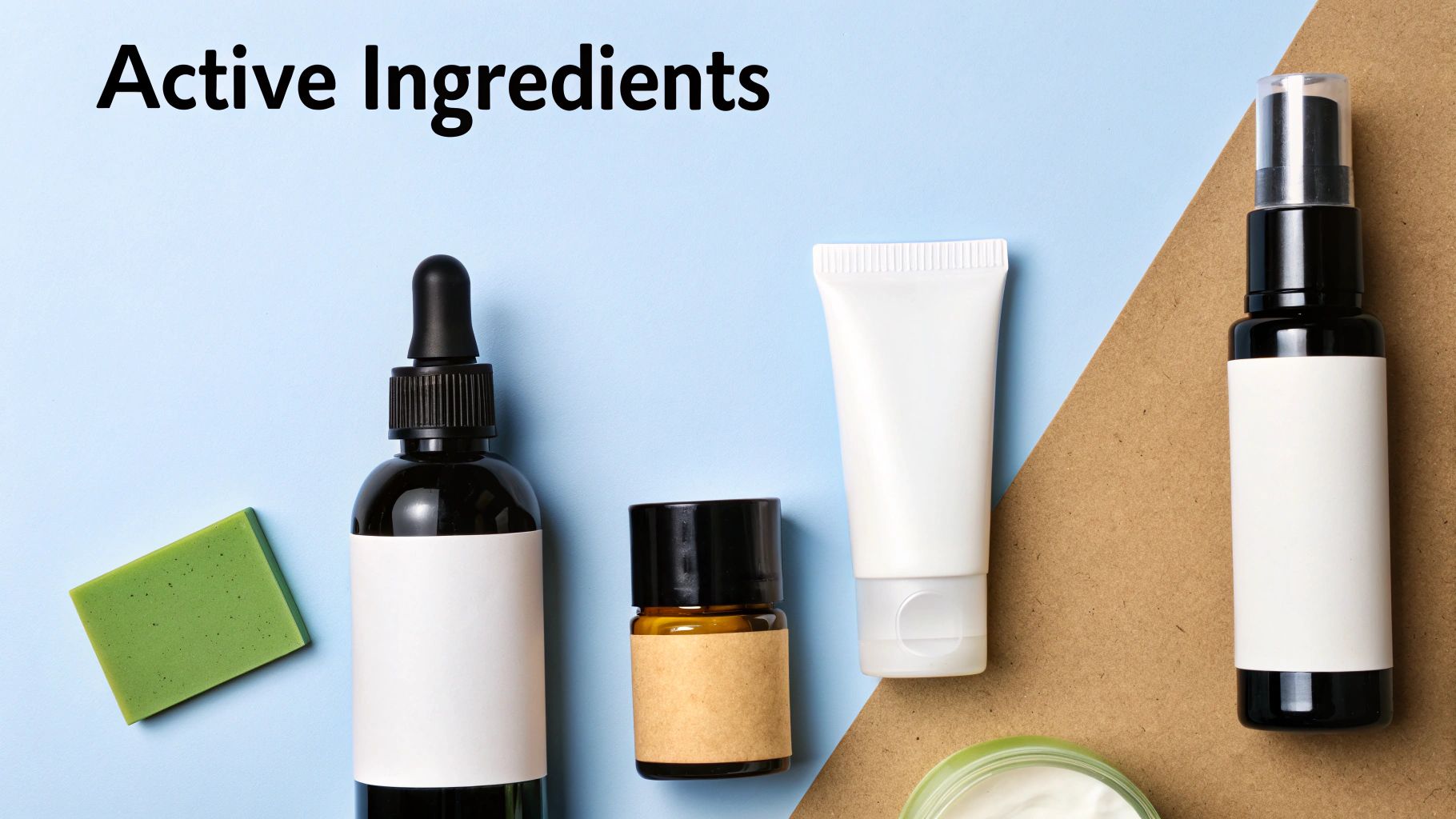A selection of skincare products with active ingredients on a clean, modern background