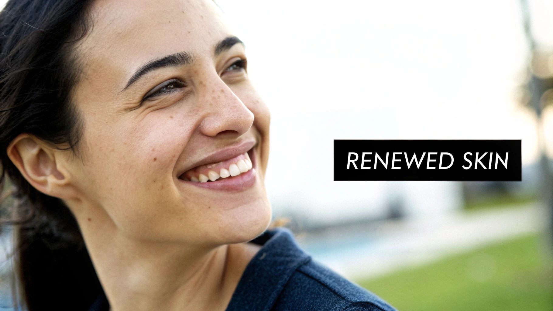 A woman with clear, glowing skin, looking confidently at the camera, representing the results of a CO2 ablative laser treatment.