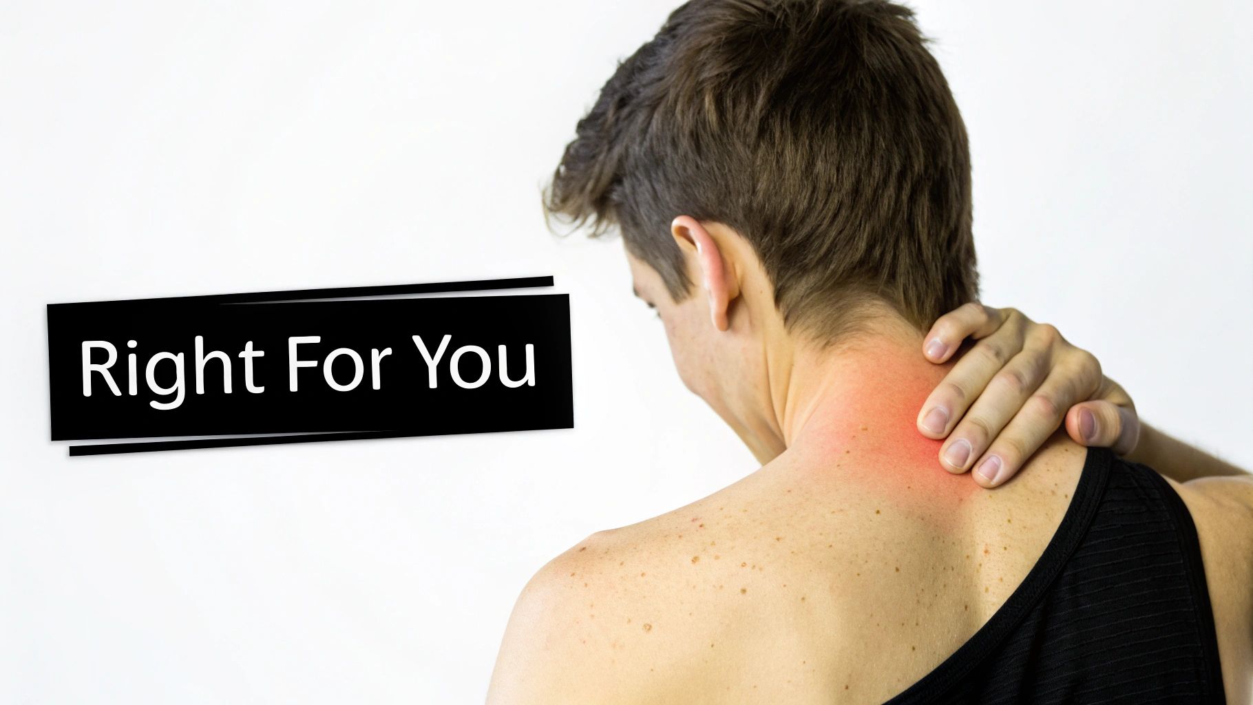 A woman with clear skin on her back smiling, feeling confident and happy.
