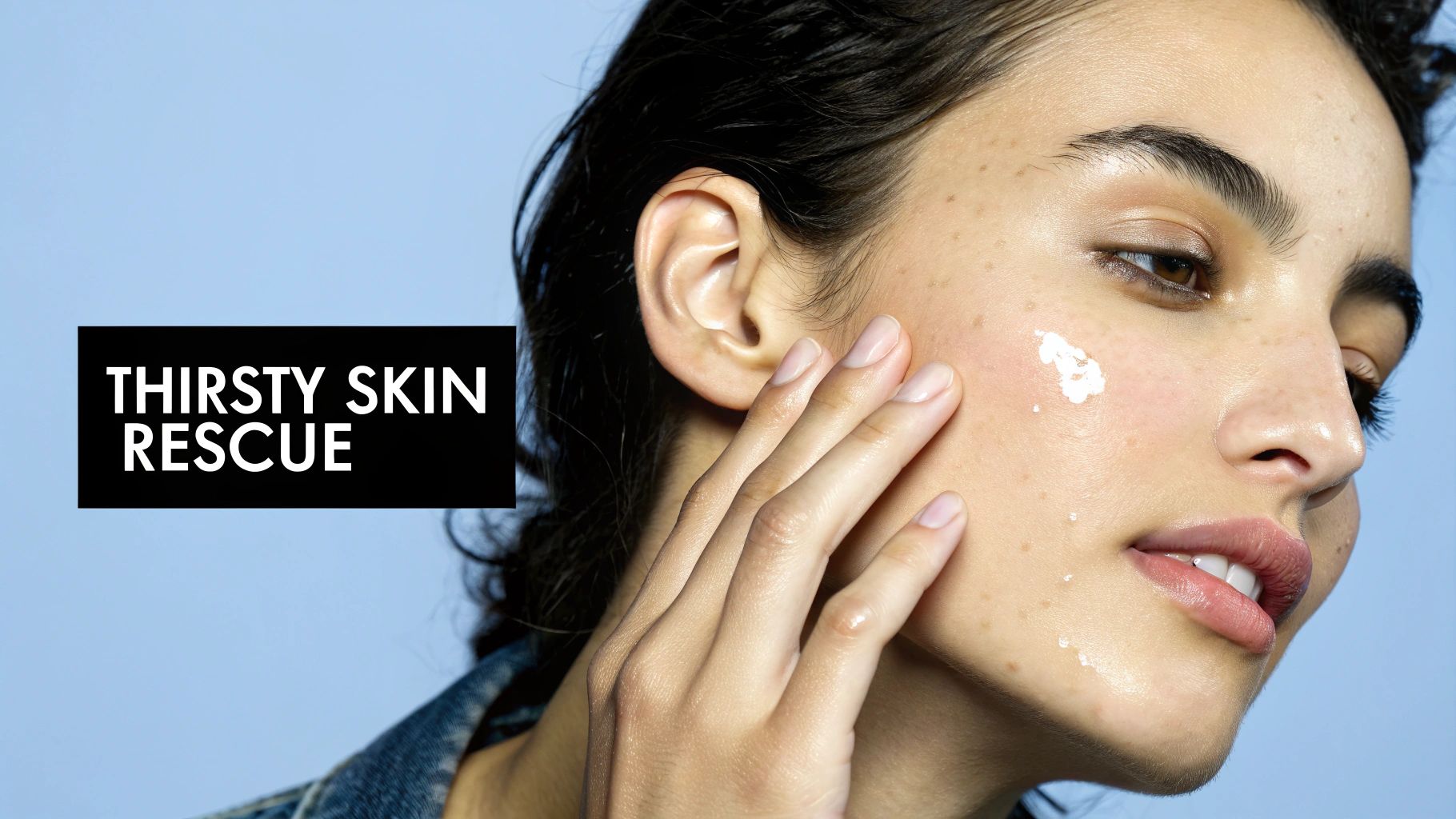 A woman with glowing, hydrated skin smiling gently.