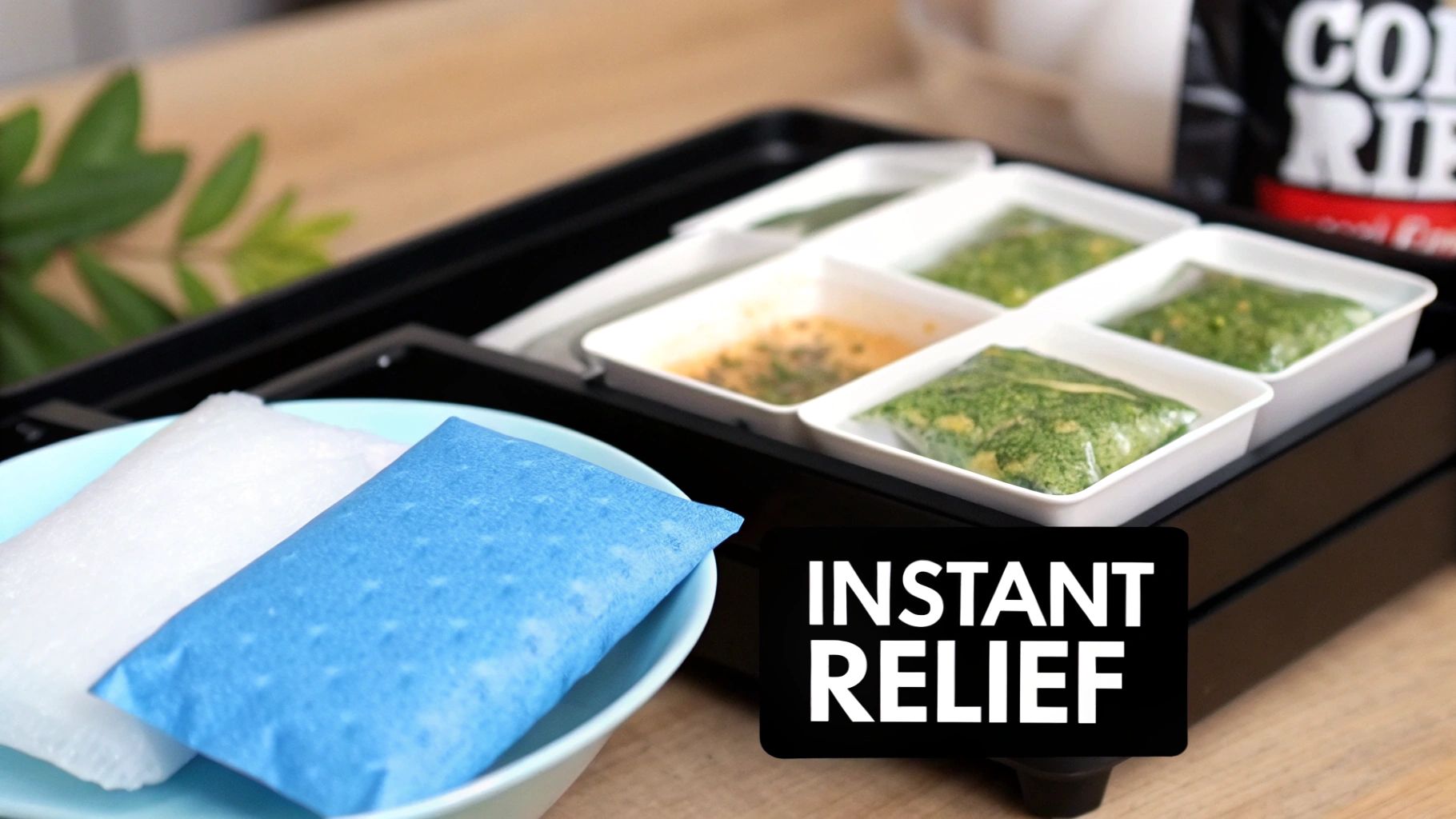 A collection of natural ingredients like oatmeal and green tea for home remedies.