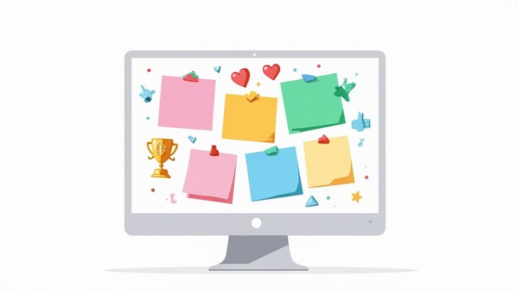 A team celebrating success with confetti on a video call