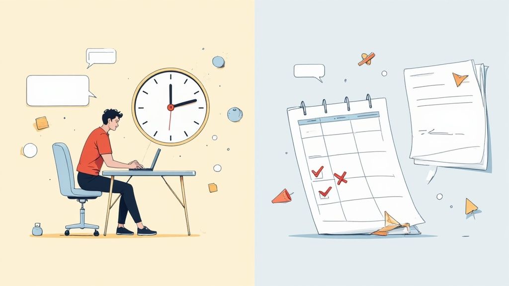 A person looking thoughtfully at their laptop, representing the challenges of self-paced learning.