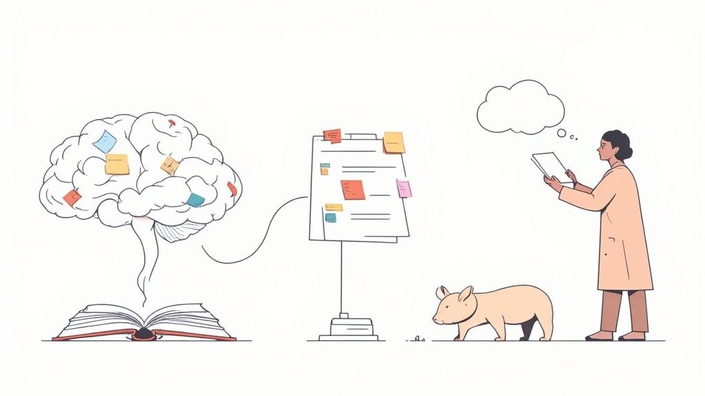 A person creating a mind map on a large sheet of paper with colorful markers, visually connecting ideas.