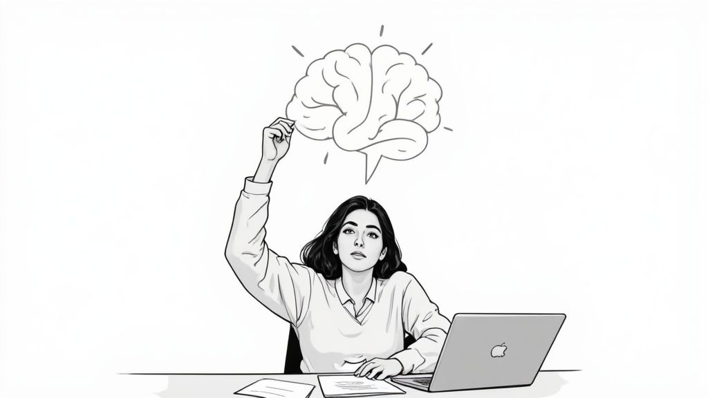 A graphic illustrating the concept of Active Recall with a brain icon and arrows showing information being pulled out
