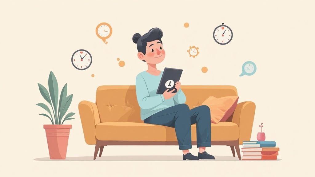 A person sitting at a desk with a laptop, learning at their own pace.