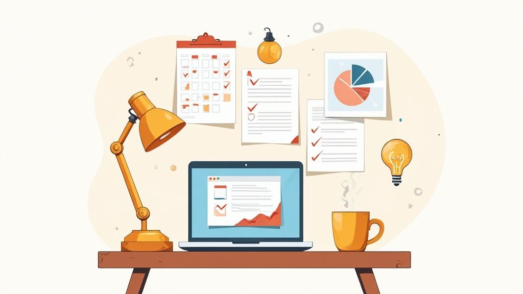 A person at a desk organizing their schedule to succeed in an asynchronous course.