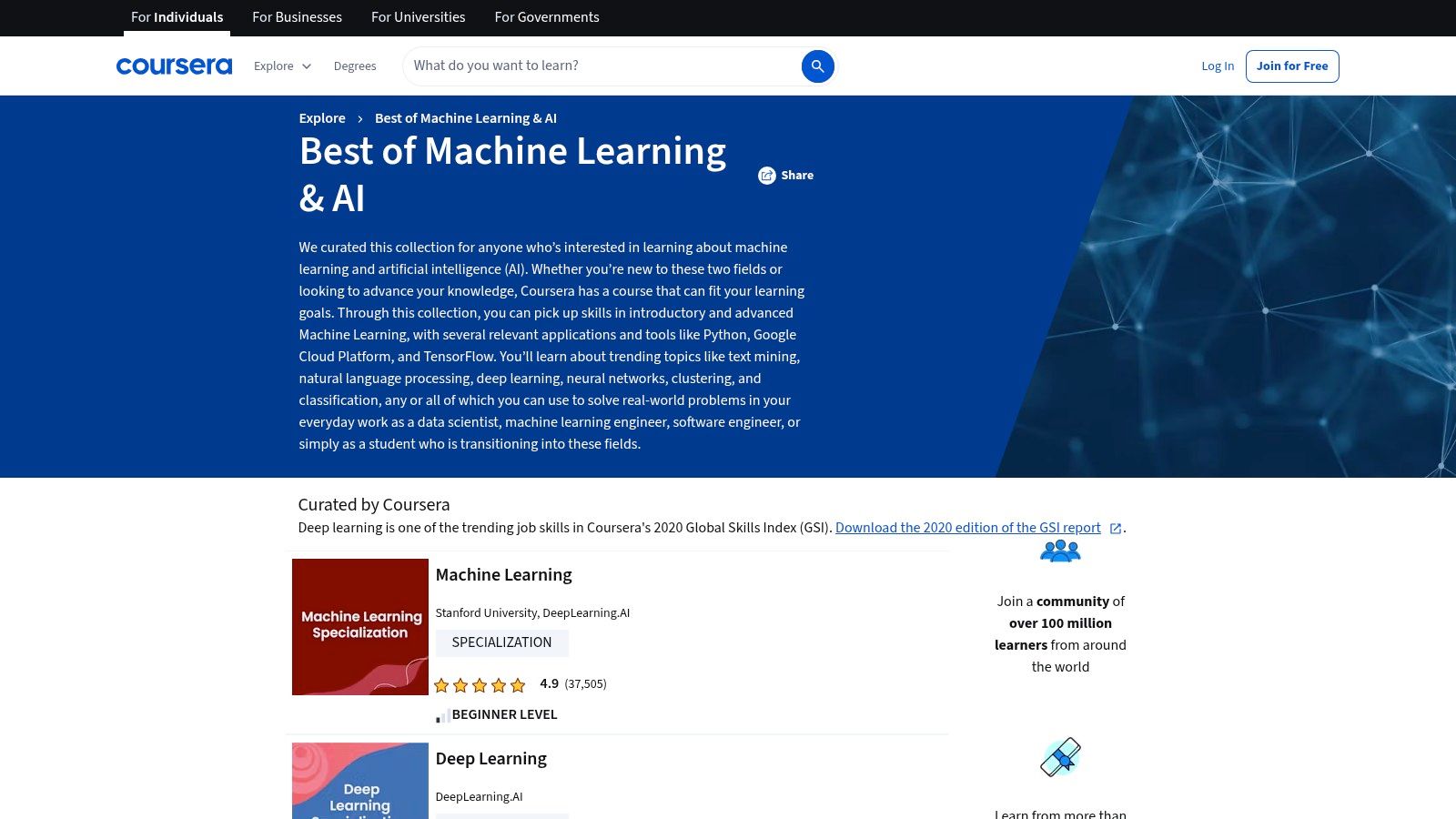 Coursera — AI course and collection pages