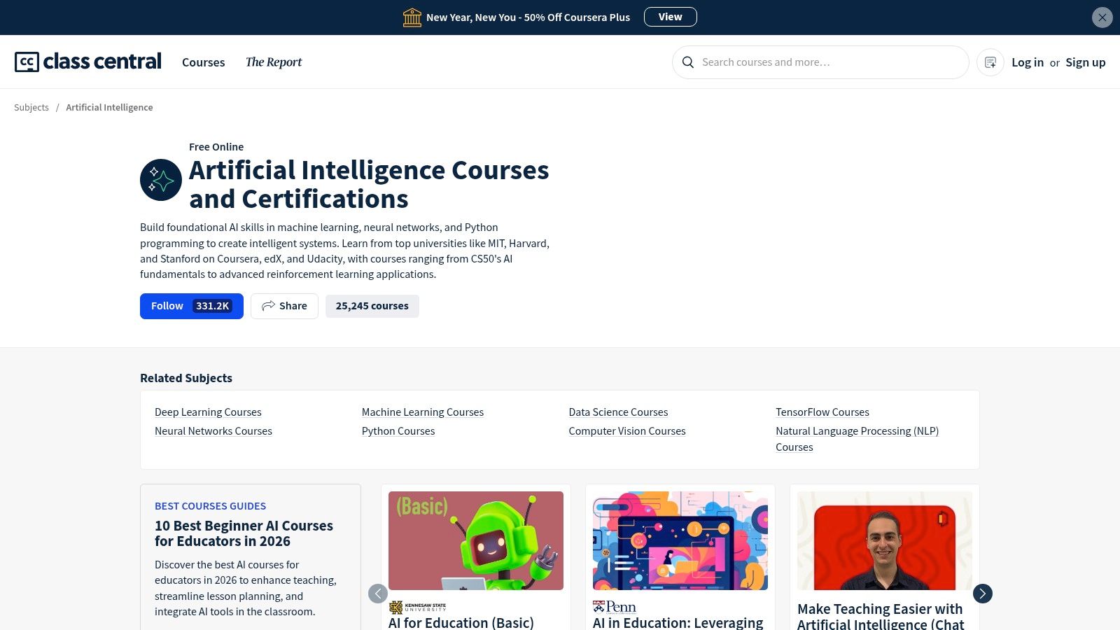Class Central — Aggregator for free AI courses