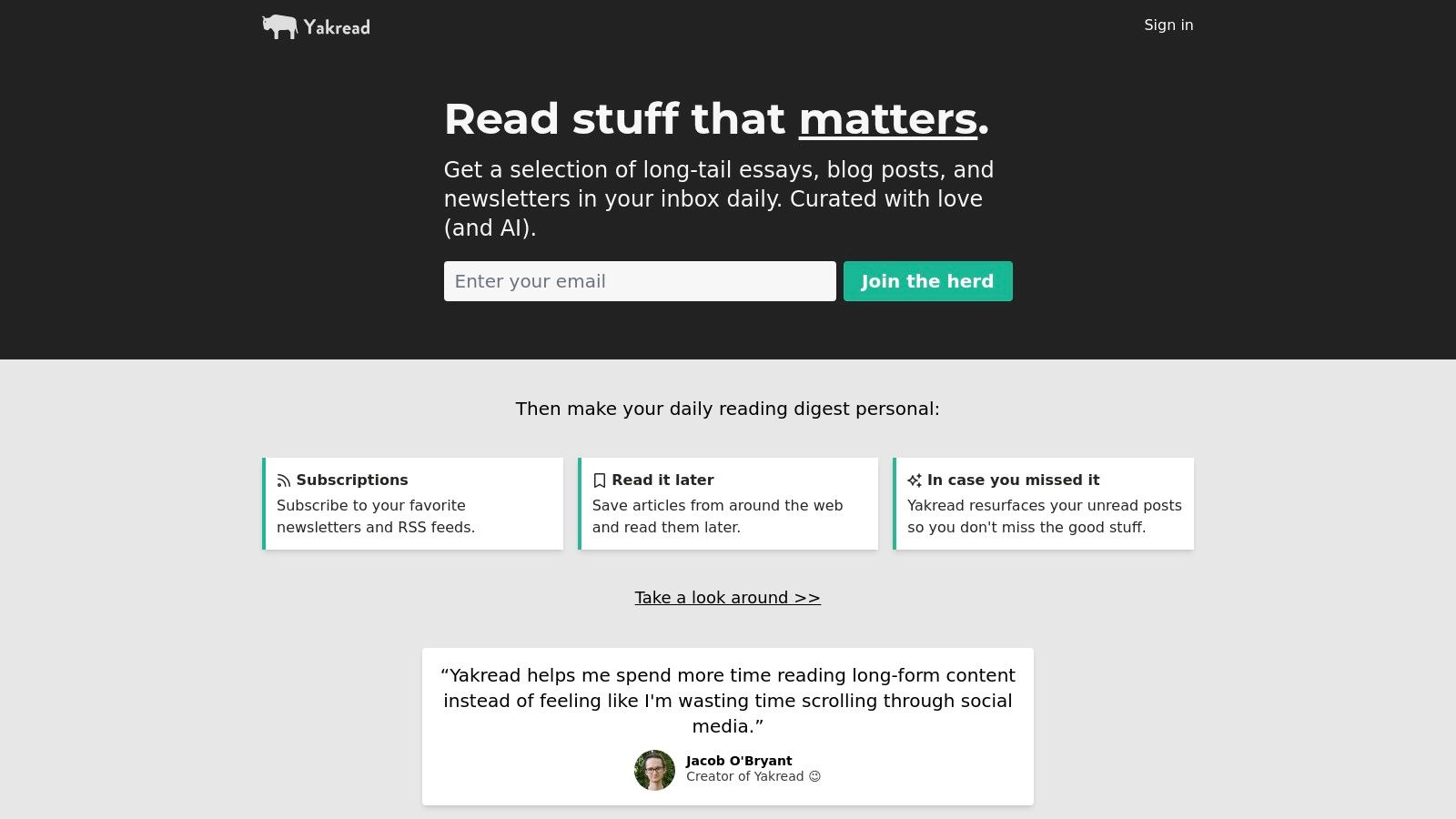 Yakread (formerly “The Sample”)