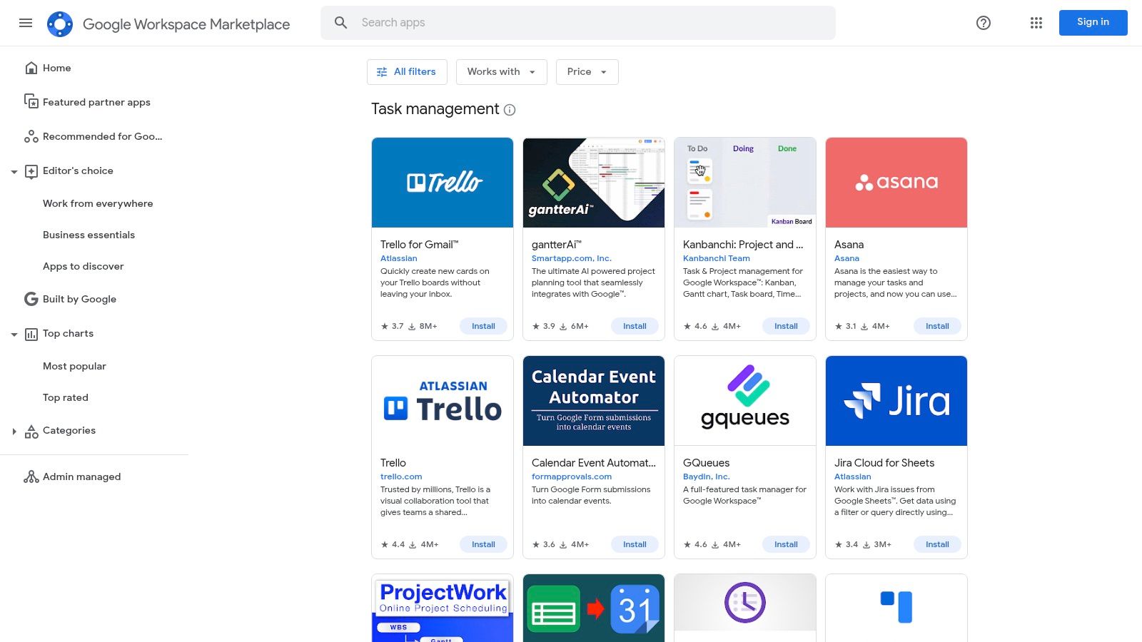 Google Workspace Marketplace – Task/Project Management Category