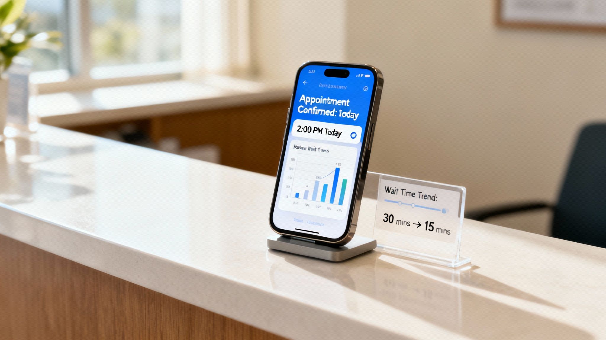 A patient smiling while talking on the phone, conveying a positive customer service experience.