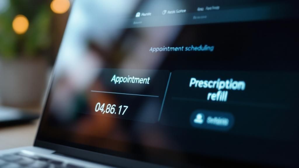A medical professional showing a team member how to use a healthcare virtual assistant on a tablet.