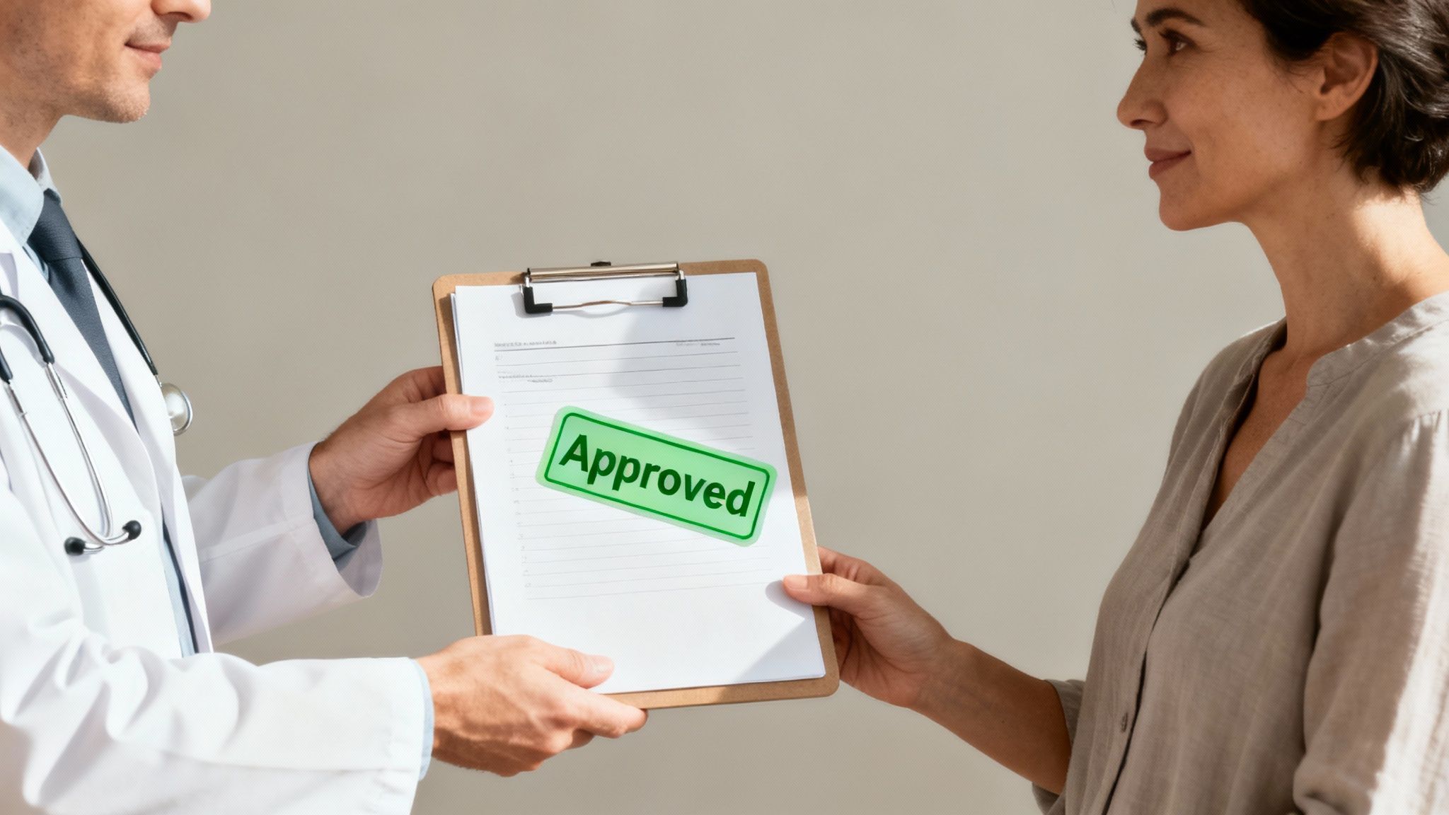 A doctor reviewing patient documents for prior authorization