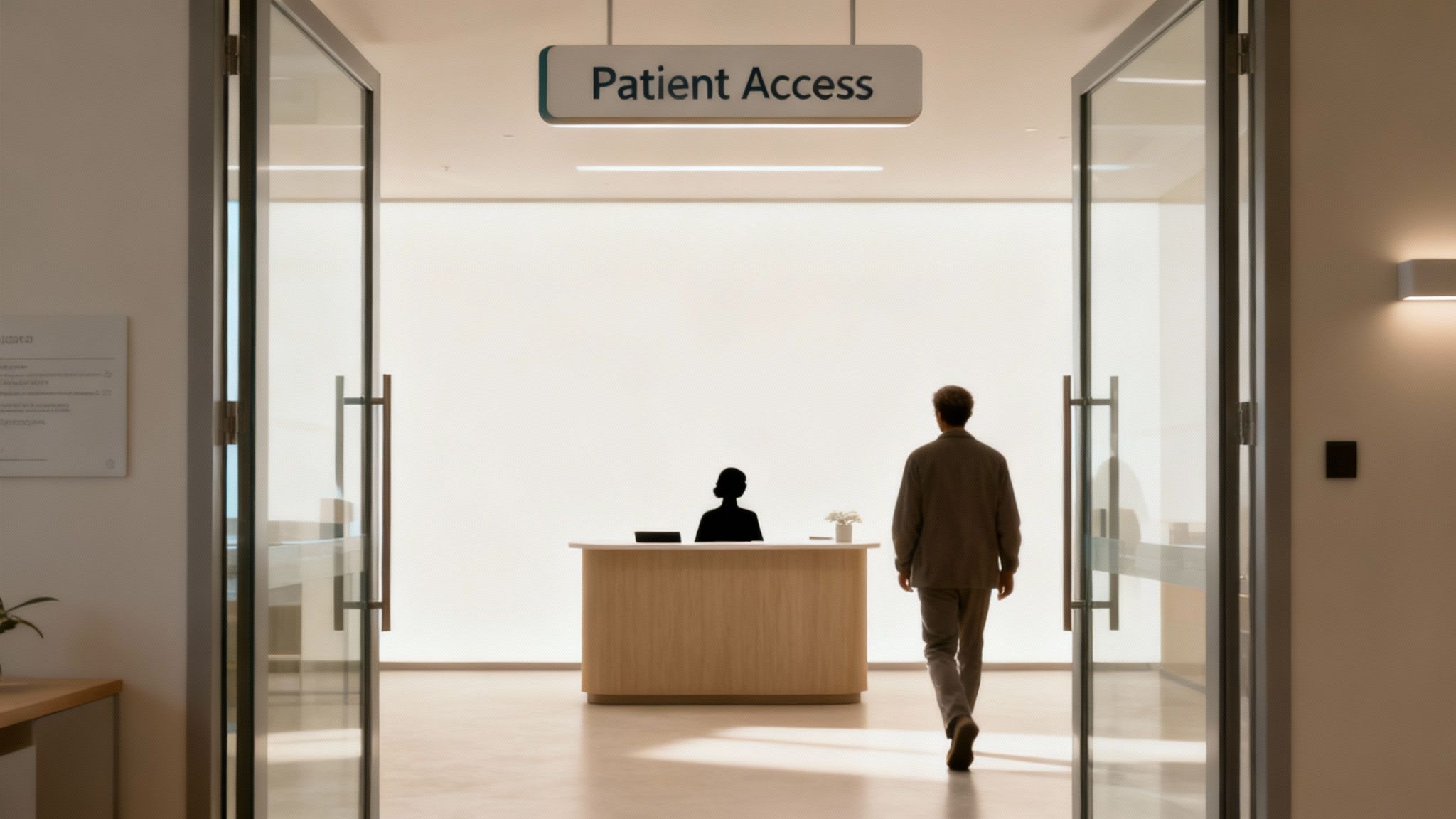 A medical professional and a patient reviewing information on a tablet, symbolizing the patient access journey.