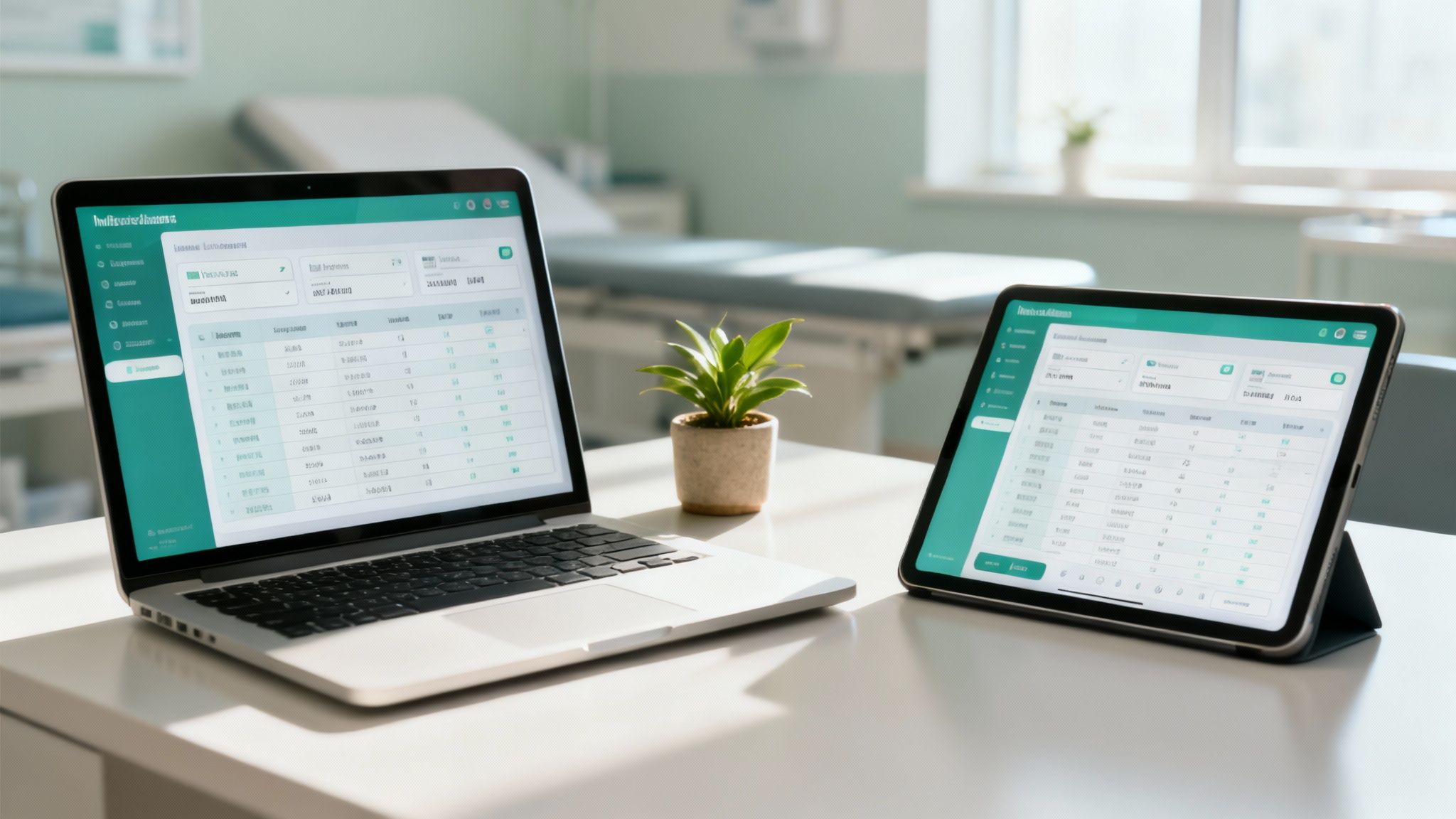 A healthcare provider using a digital tablet to manage patient information.