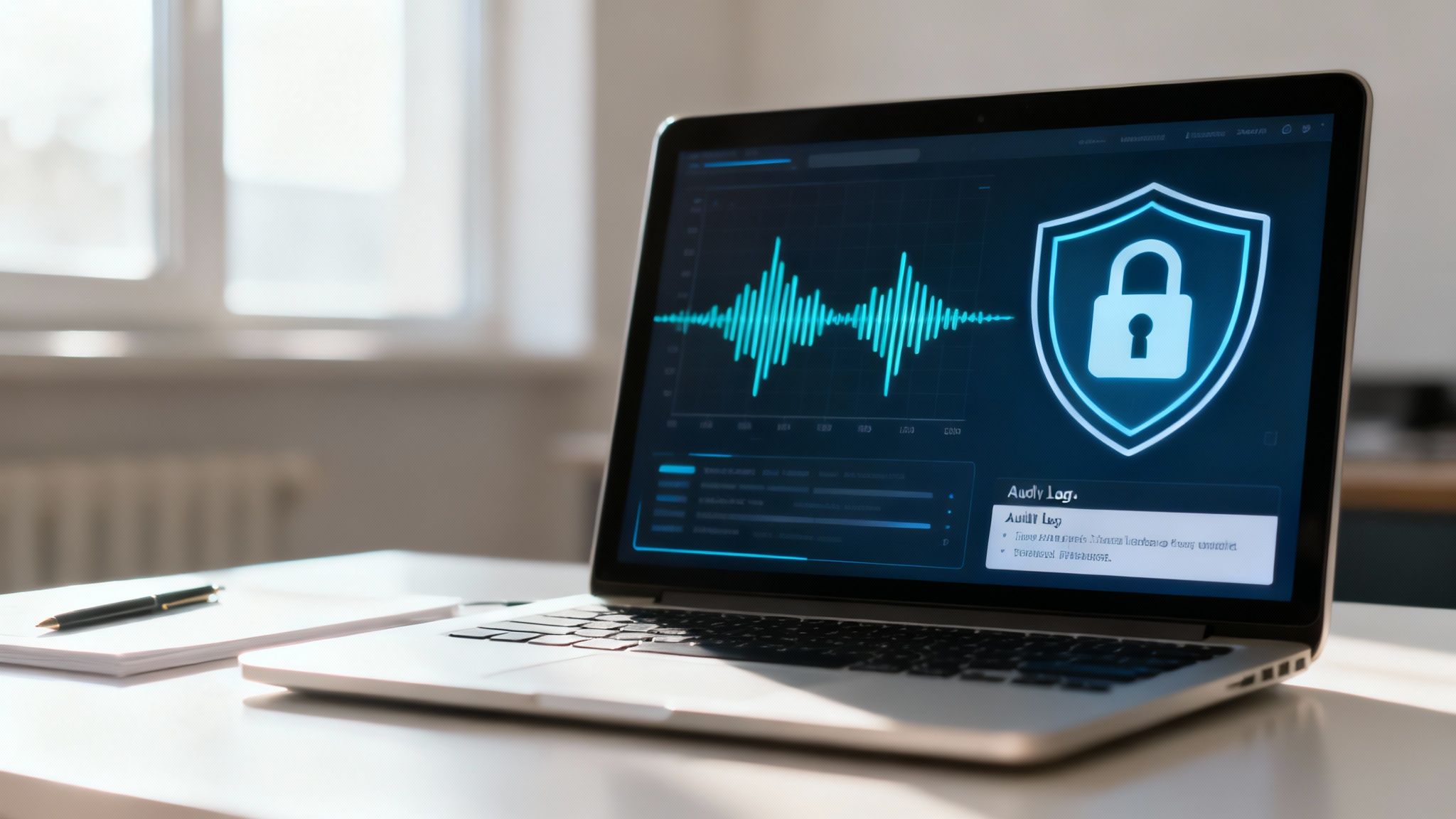 An image of a secure digital lock overlaying a medical record, symbolizing HIPAA compliance and data security in healthcare software.