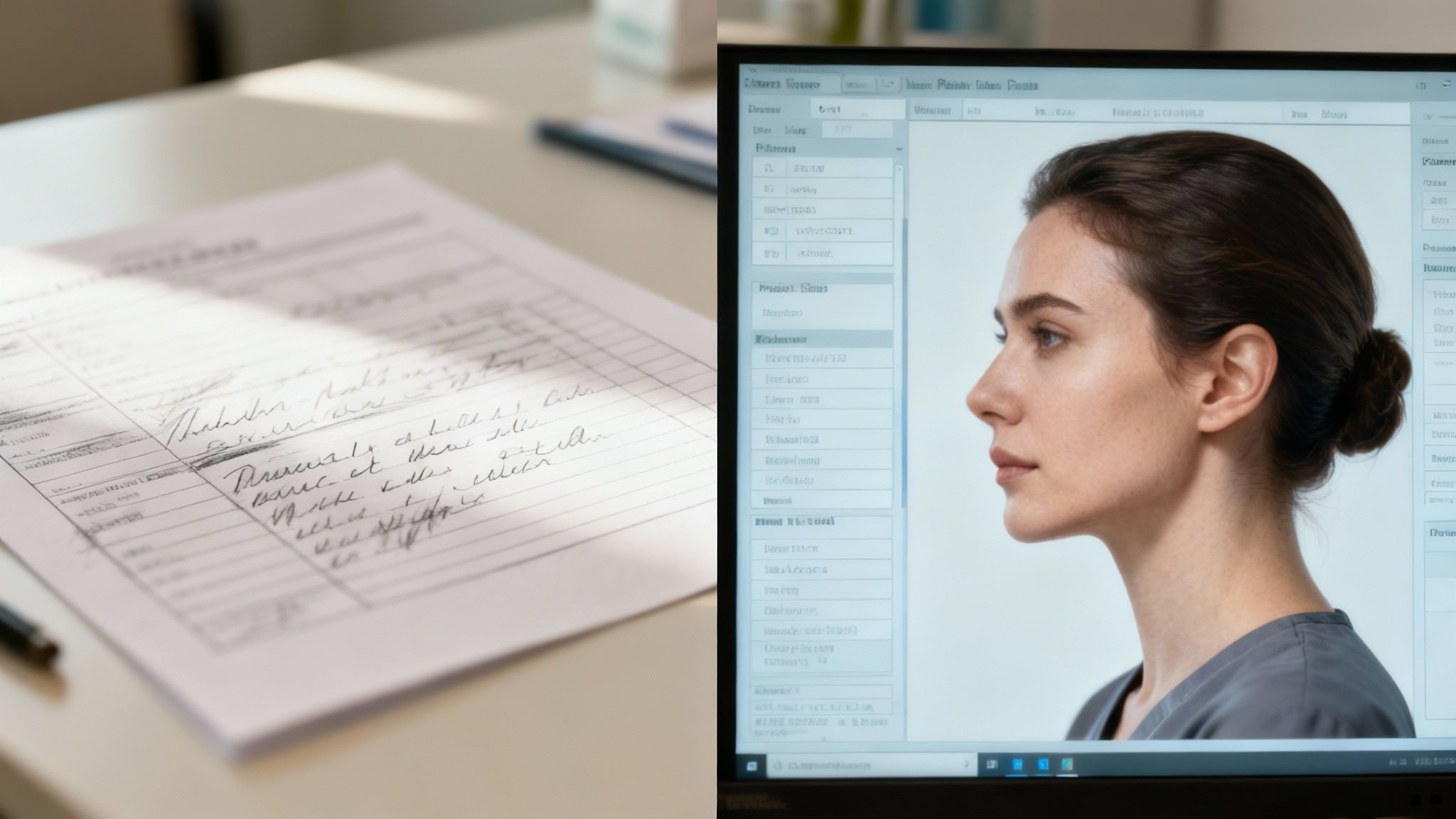 A doctor reviewing a medical intake form on a tablet with a patient