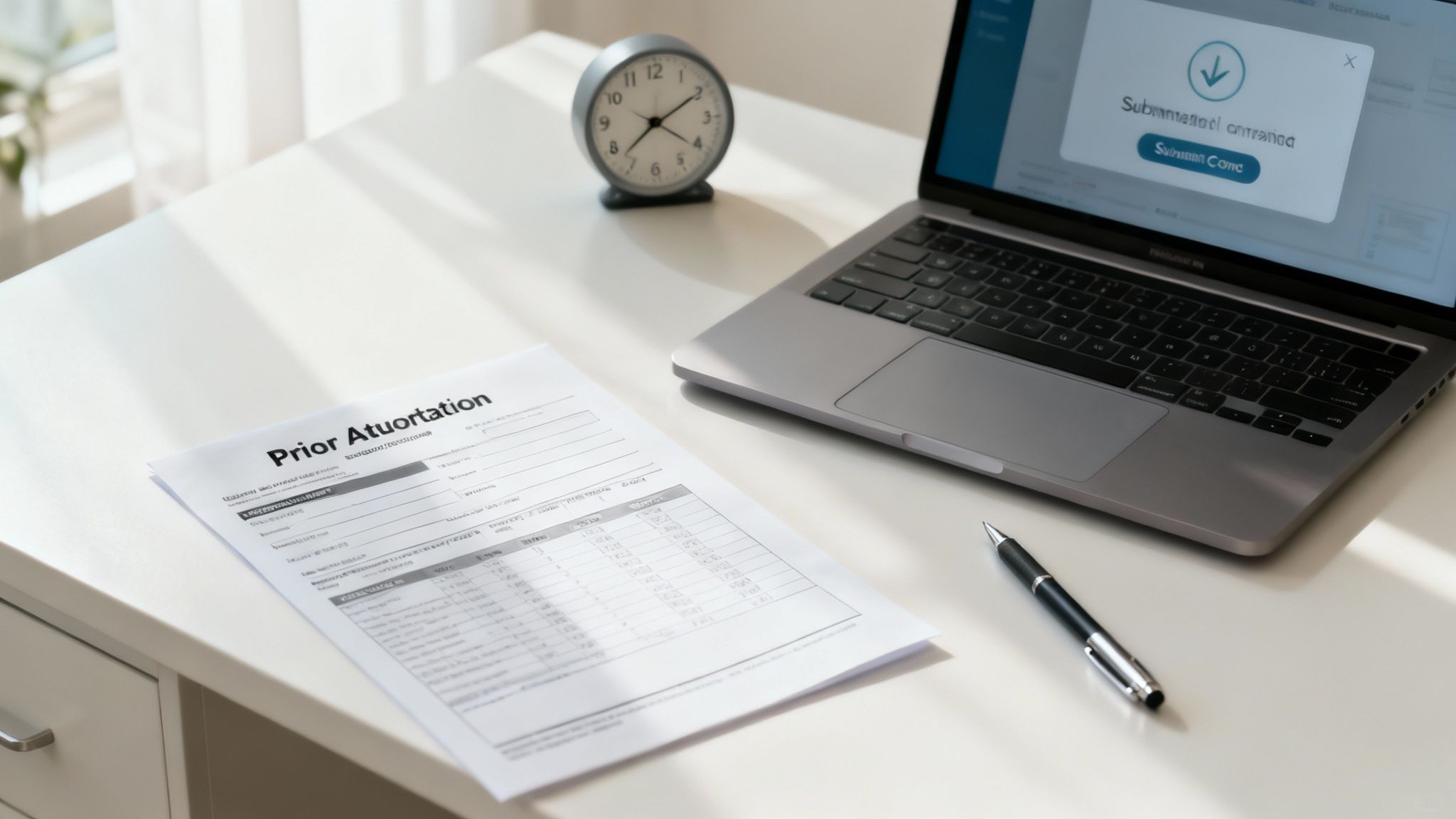 A visual workflow of the prior authorization process from patient to insurer.