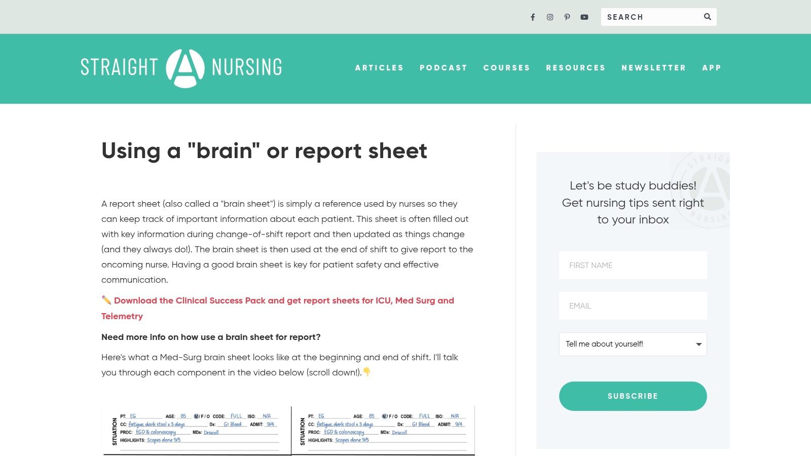 Straight A Nursing – Free Brain/Report Sheets
