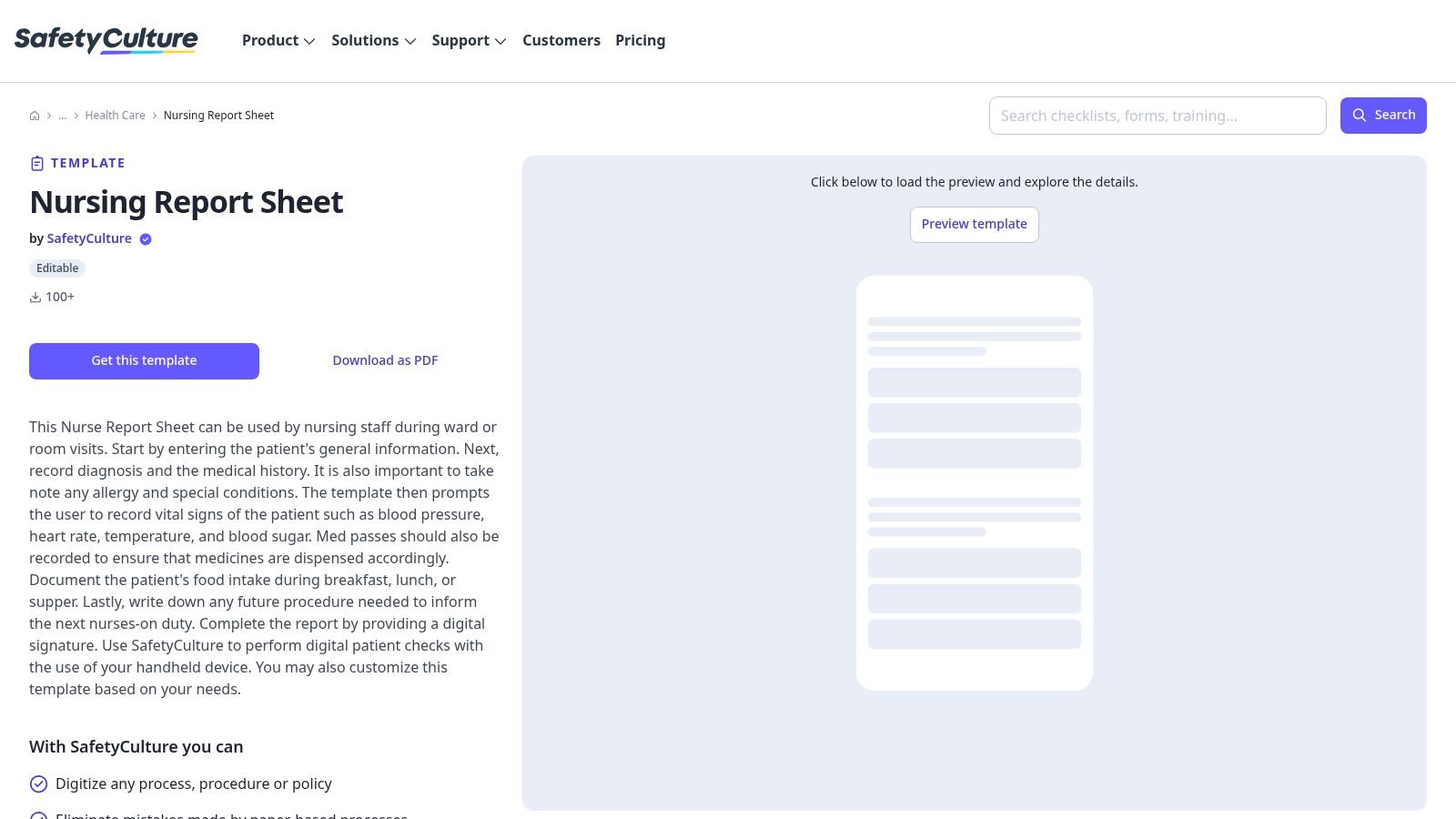 SafetyCulture (iAuditor) – Digital Nursing Report Sheet Templates