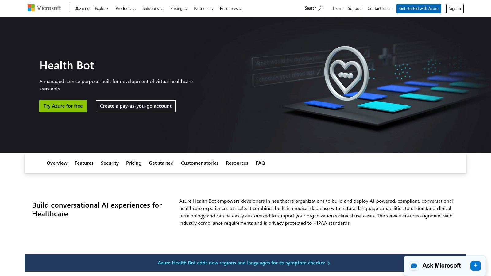 Microsoft Azure Marketplace – Azure Health Bot / Health Data & AI
