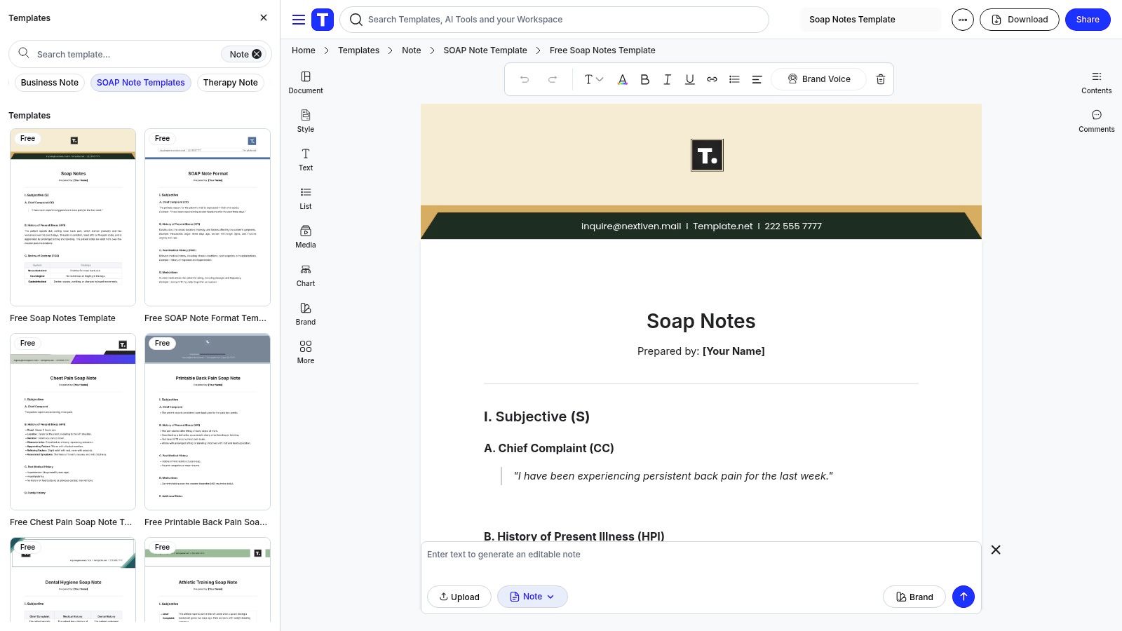 Template.net's Free Soap Notes Template