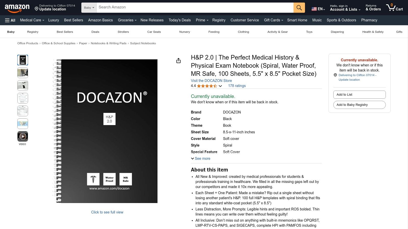 Amazon (H&P and medical history notebooks/pads)