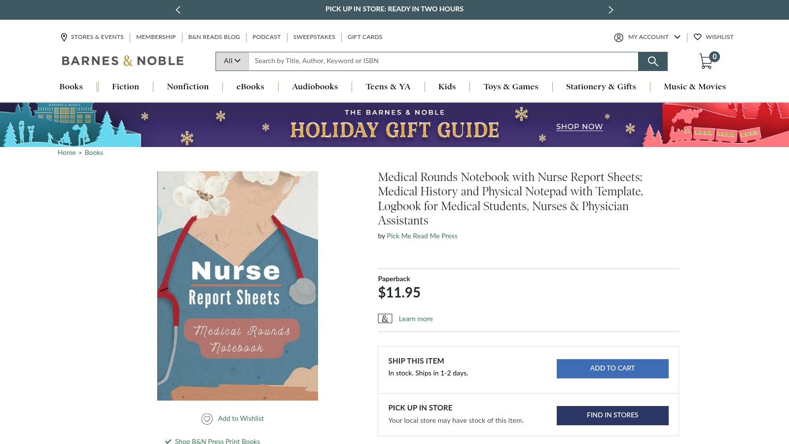Barnes & Noble – Nurse Report Sheet/Medical Rounds Notebooks
