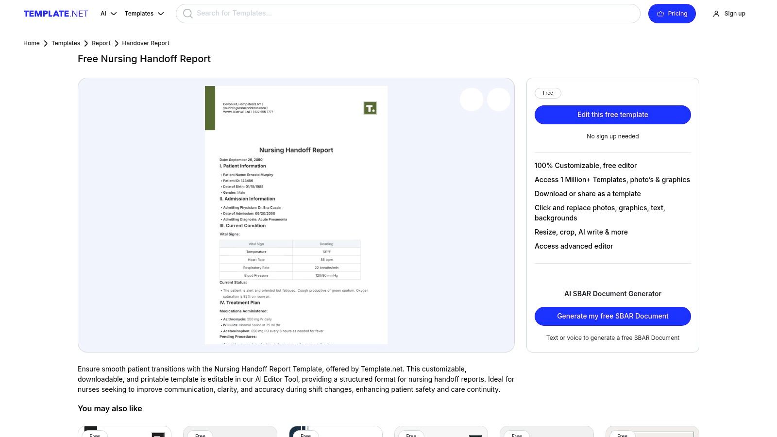 Template.net – Nursing Handoff Report Template (Editable)