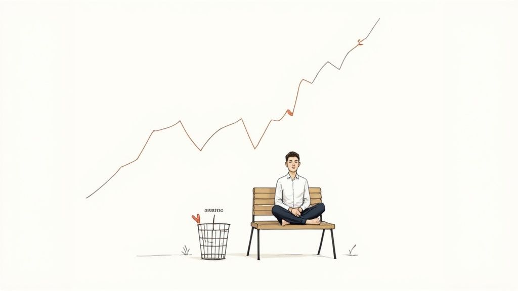 A historical stock market chart showing long-term upward growth despite short-term dips