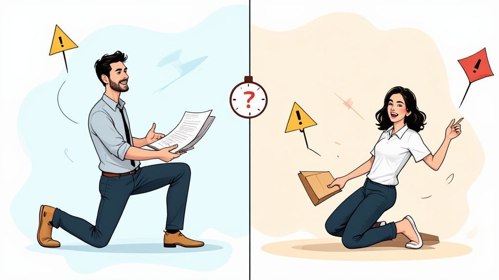 A person looking at a downward-trending stock chart with a concerned expression.
