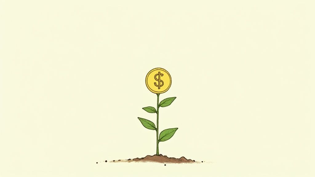 A chart showing the exponential growth of a long-term investment over time, representing the power of compound interest.