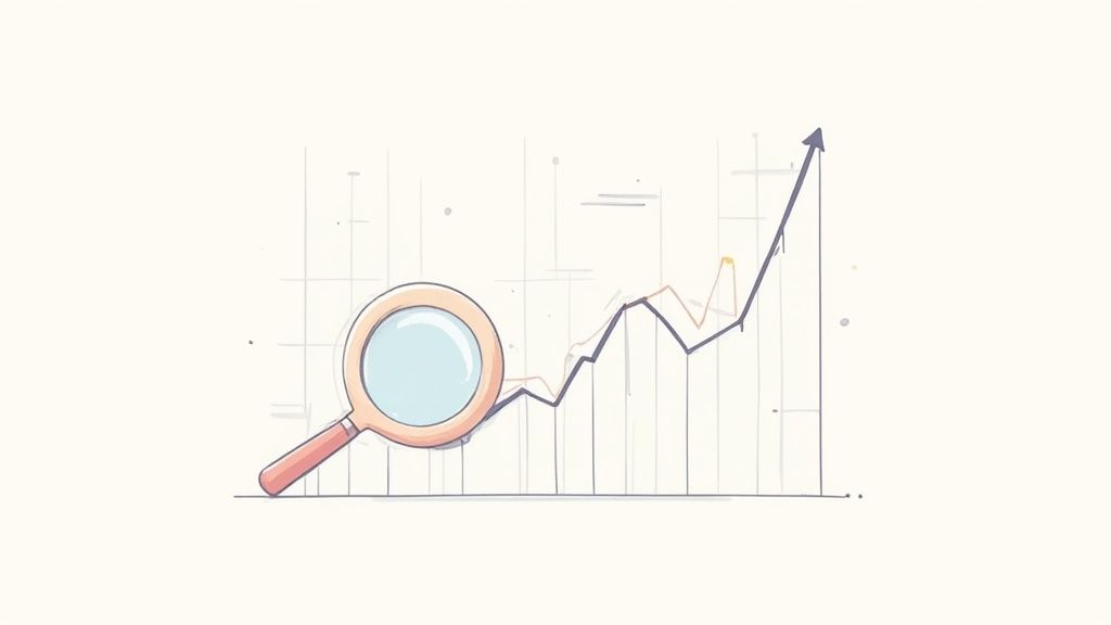 A person pointing at a stock chart on a computer screen.