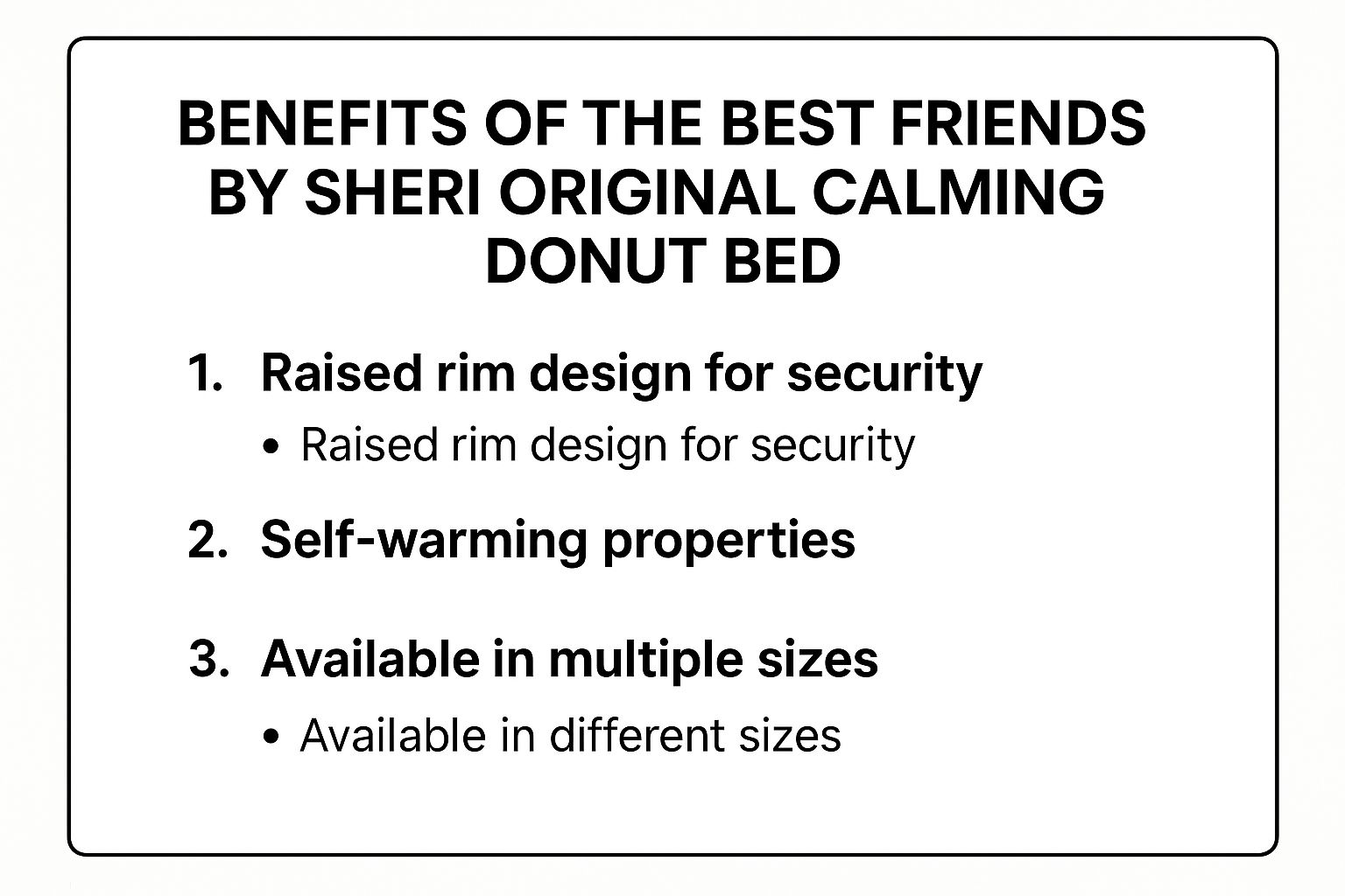 Infographic showing key data about Best Friends by Sheri Original Calming Donut Bed