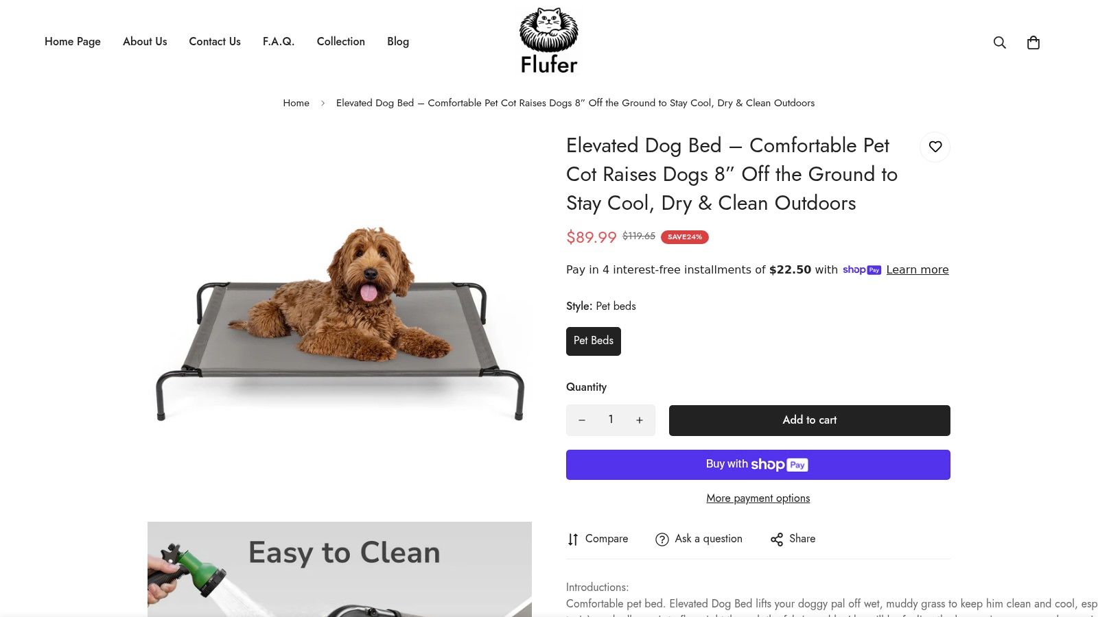 Elevated Dog Bed – Comfortable Pet Cot Raises Dogs 8” Off the Ground to Stay Cool, Dry & Clean Outdoors