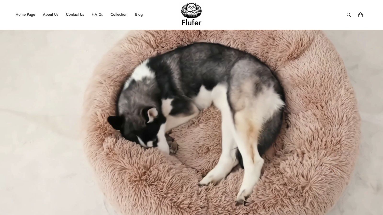 The Fluffy Calming Pet Bed from Flufer Store, shown in a cozy home setting with a cat resting inside.
