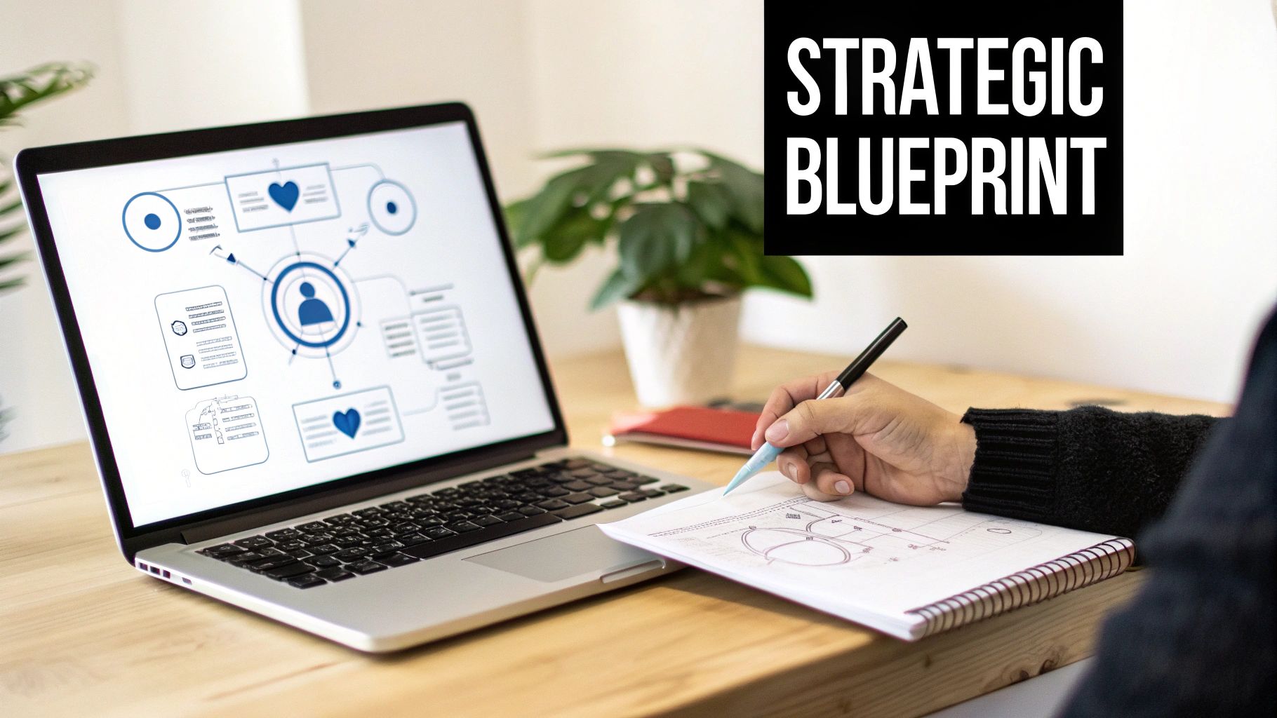 Woman analyzing social media audience data on a laptop and tablet