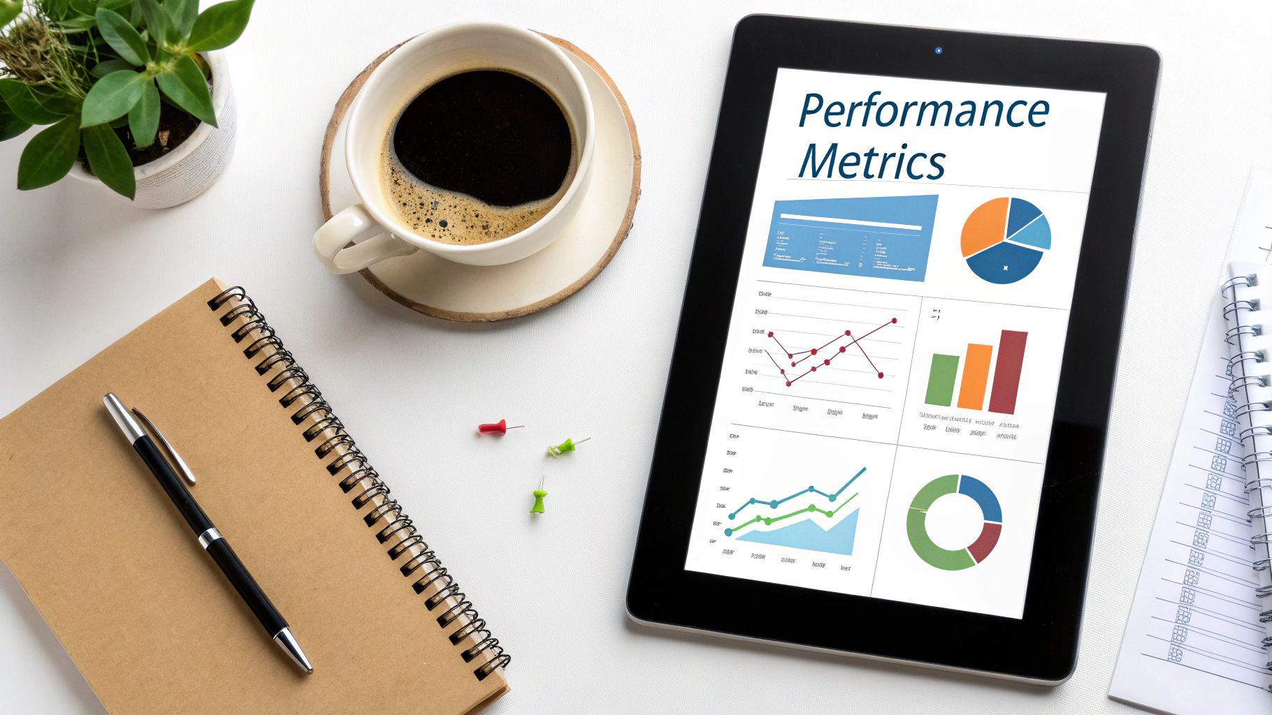 A close-up shot of a dashboard showing various analytics graphs and charts, representing data measurement.