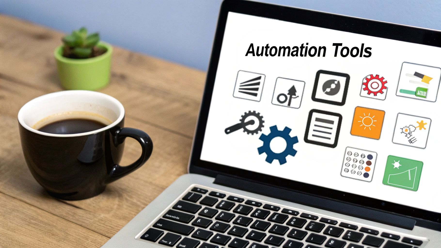 A person using automation tools on a laptop to customize a social media posting schedule