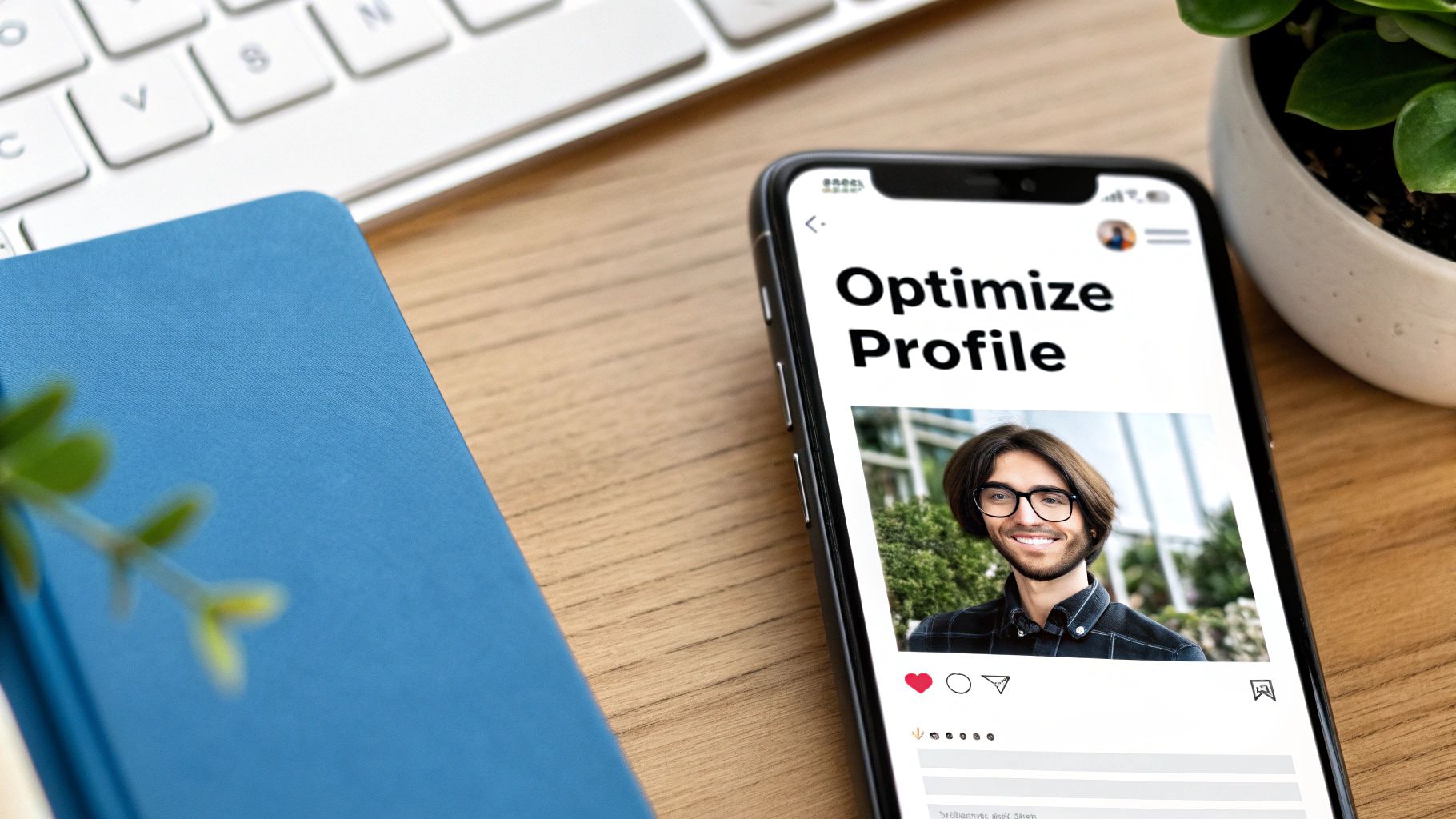 A person's hands holding a smartphone, with the Instagram interface visible and a vibrant background.