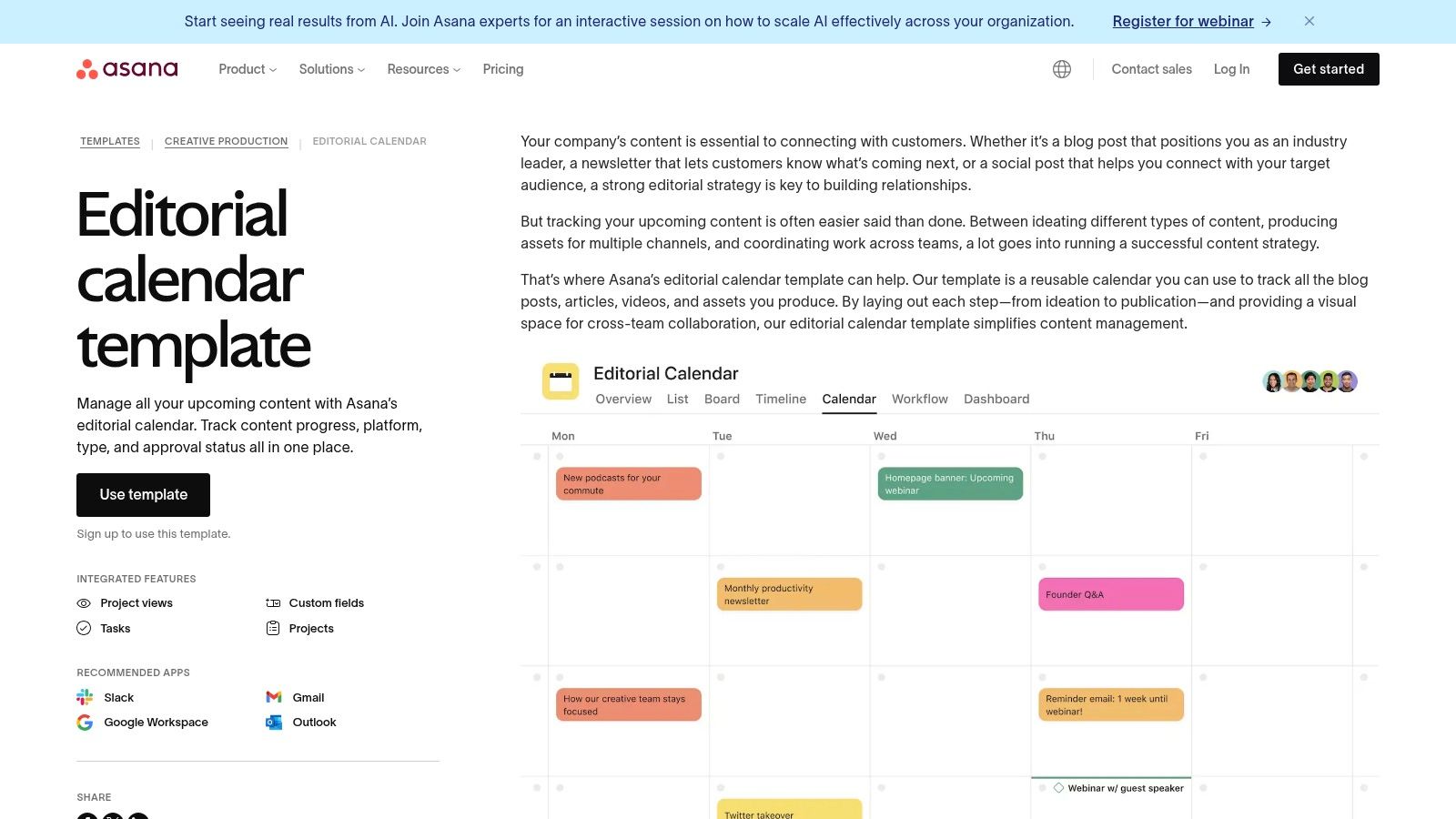 Asana Editorial Calendar Template