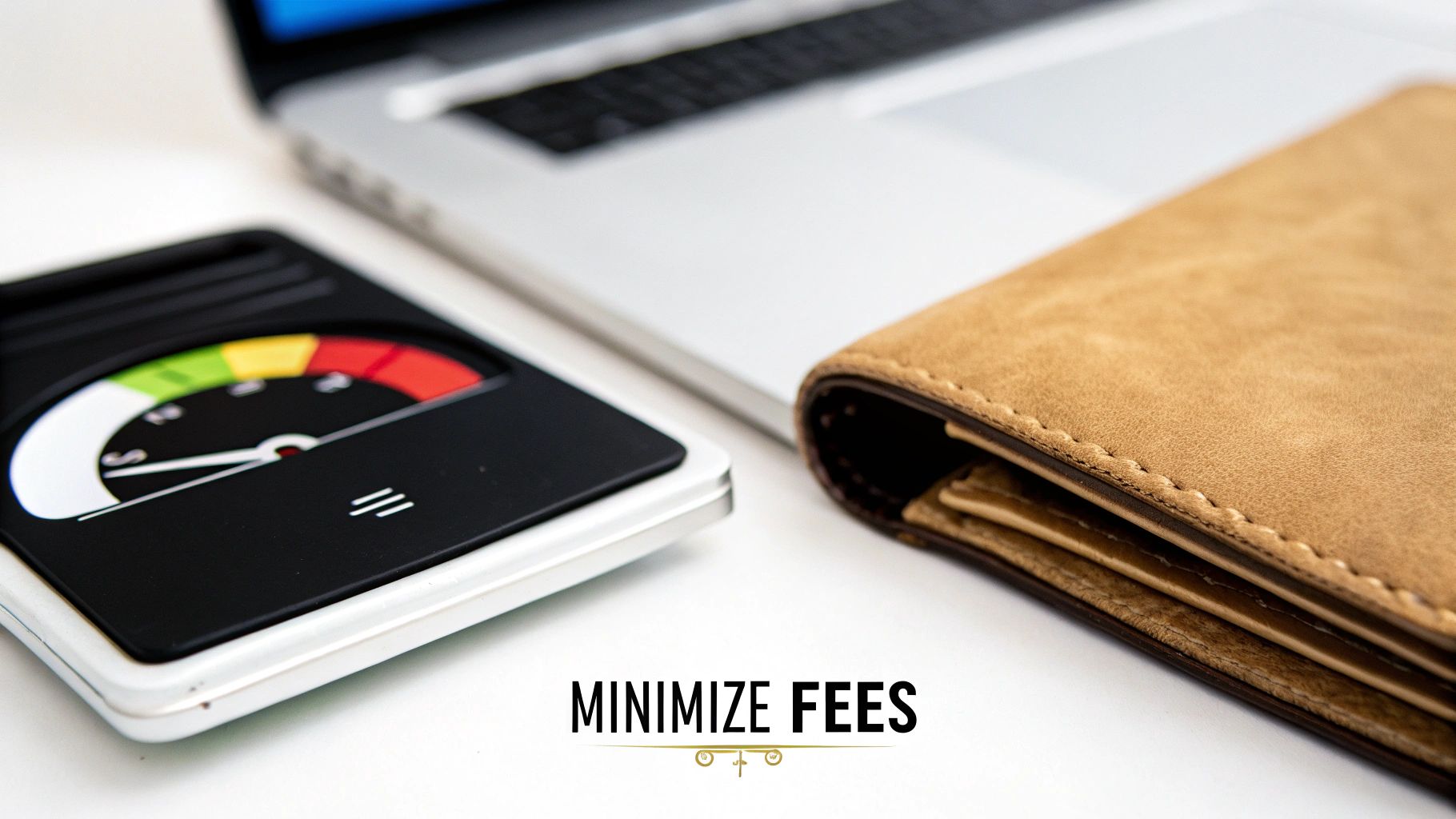 A person analyzing financial charts with numbers and icons floating around, representing fees and costs.