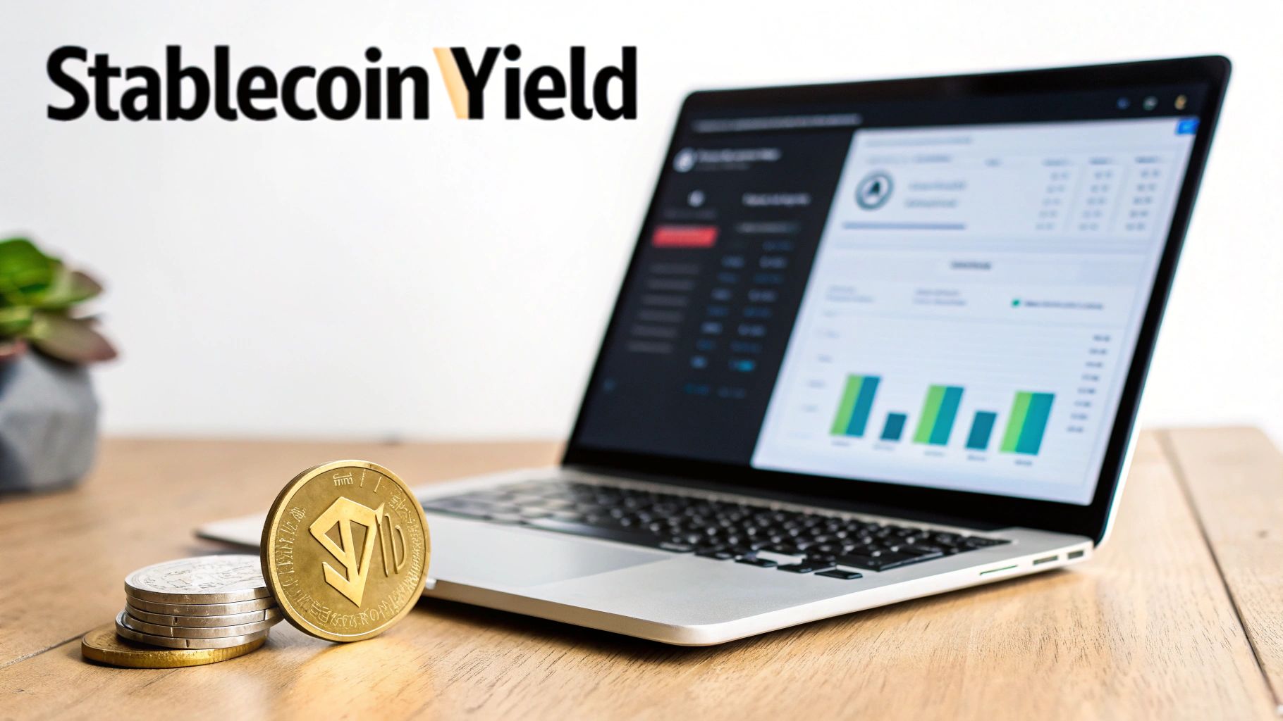 Person analyzing charts and graphs related to stablecoin staking