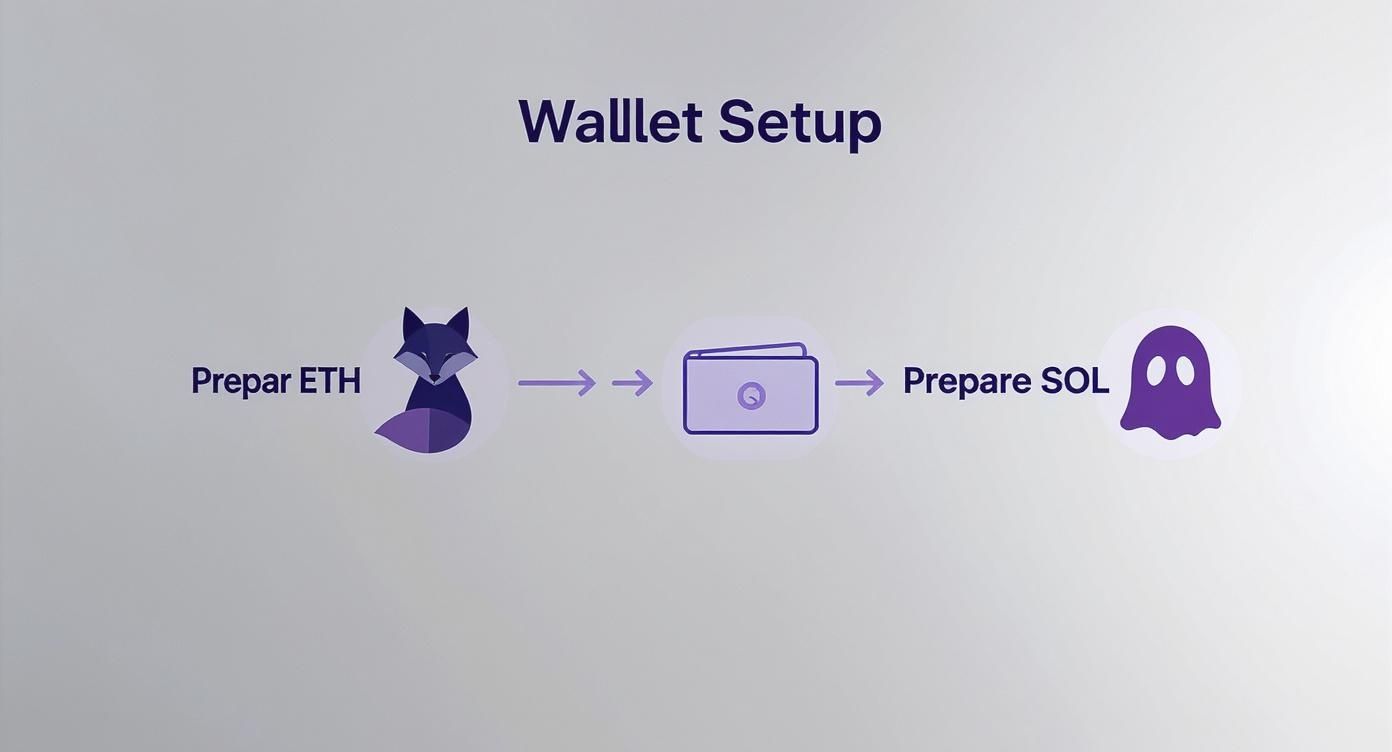 Infographic about how to bridge stablecoins between ethereum and solana