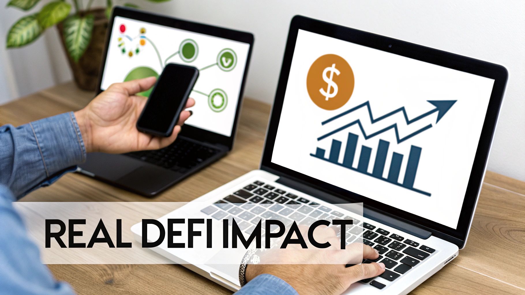 A person using a futuristic interface to manage assets across multiple interconnected networks