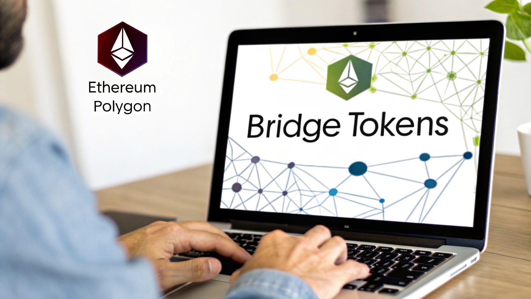 A digital art representation of blockchain networks connected by bridges, symbolizing token transfers.